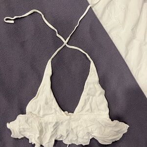 Garage White Crinkled Tie-Back Crop Top